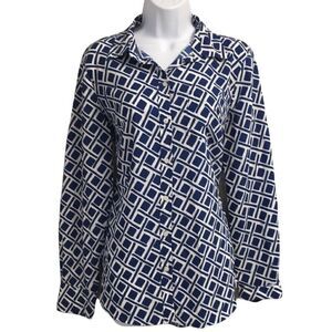 𝅺blue and white trellis squares dressy button down shirt size medium